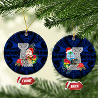 Guam Christmas Ceramic Ornament Santa Gift Latte Stone and Sea Turle Mix Hibiscus Chamorro Blue Style LT03 Circle Blue - Polynesian Pride