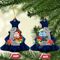 Guam Christmas Ceramic Ornament Santa Gift Latte Stone and Sea Turle Mix Hibiscus Chamorro Blue Style LT03 Christmas Tree Blue - Polynesian Pride