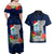 Guam Christmas Couples Matching Off Shoulder Maxi Dress and Hawaiian Shirt Santa Gift Latte Stone and Sea Turle Mix Hibiscus Chamorro Blue Style LT03