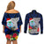 Guam Christmas Couples Matching Off Shoulder Short Dress and Long Sleeve Button Shirt Santa Gift Latte Stone and Sea Turle Mix Hibiscus Chamorro Blue Style LT03