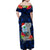 Guam Christmas Family Matching Off Shoulder Maxi Dress and Hawaiian Shirt Santa Gift Latte Stone and Sea Turle Mix Hibiscus Chamorro Blue Style LT03