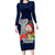 Guam Christmas Long Sleeve Bodycon Dress Santa Gift Latte Stone and Sea Turle Mix Hibiscus Chamorro Blue Style LT03