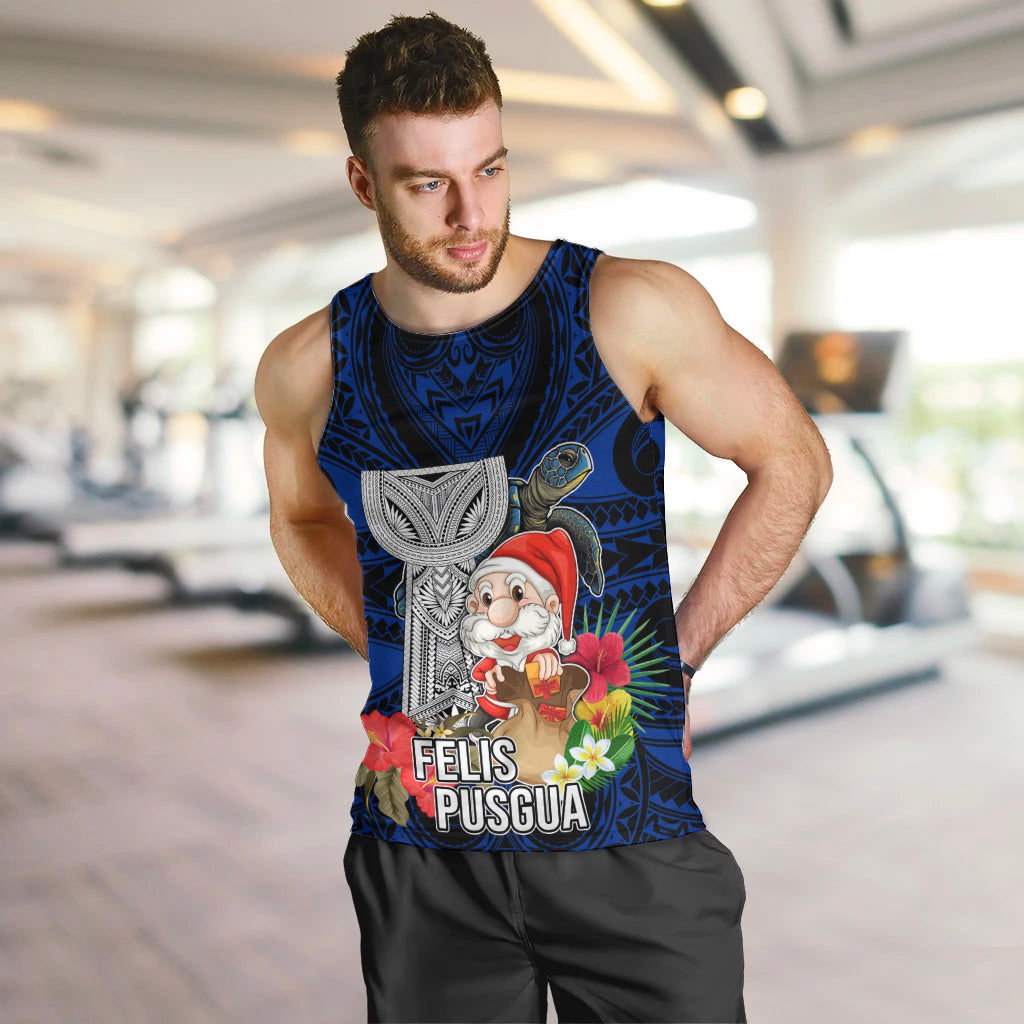 Guam Christmas Men Tank Top Santa Gift Latte Stone and Sea Turle Mix Hibiscus Chamorro Blue Style LT03