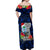 Guam Christmas Off Shoulder Maxi Dress Santa Gift Latte Stone and Sea Turle Mix Hibiscus Chamorro Blue Style LT03