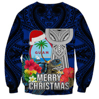 Guam Christmas Sweatshirt Santa Gift Latte Stone and Sea Turle Mix Hibiscus Chamorro Blue Style LT03