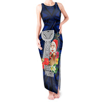 Guam Christmas Tank Maxi Dress Santa Gift Latte Stone and Sea Turle Mix Hibiscus Chamorro Blue Style LT03