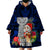 Guam Christmas Wearable Blanket Hoodie Santa Gift Latte Stone and Sea Turle Mix Hibiscus Chamorro Blue Style LT03