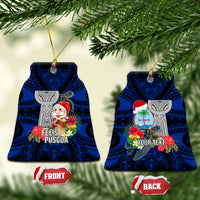Custom Guam Christmas Ceramic Ornament Santa Gift Latte Stone and Sea Turle Mix Hibiscus Chamorro Blue Style LT03 Bell Flake Blue - Polynesian Pride