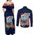 Custom Guam Christmas Couples Matching Off Shoulder Maxi Dress and Long Sleeve Button Shirt Santa Gift Latte Stone and Sea Turle Mix Hibiscus Chamorro Blue Style LT03