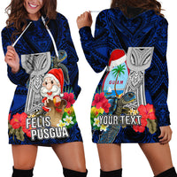 Custom Guam Christmas Hoodie Dress Santa Gift Latte Stone and Sea Turle Mix Hibiscus Chamorro Blue Style LT03