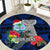 Custom Guam Christmas Round Carpet Santa Gift Latte Stone and Sea Turle Mix Hibiscus Chamorro Blue Style LT03