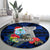 Custom Guam Christmas Round Carpet Santa Gift Latte Stone and Sea Turle Mix Hibiscus Chamorro Blue Style LT03