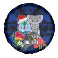 Custom Guam Christmas Spare Tire Cover Santa Gift Latte Stone and Sea Turle Mix Hibiscus Chamorro Blue Style LT03