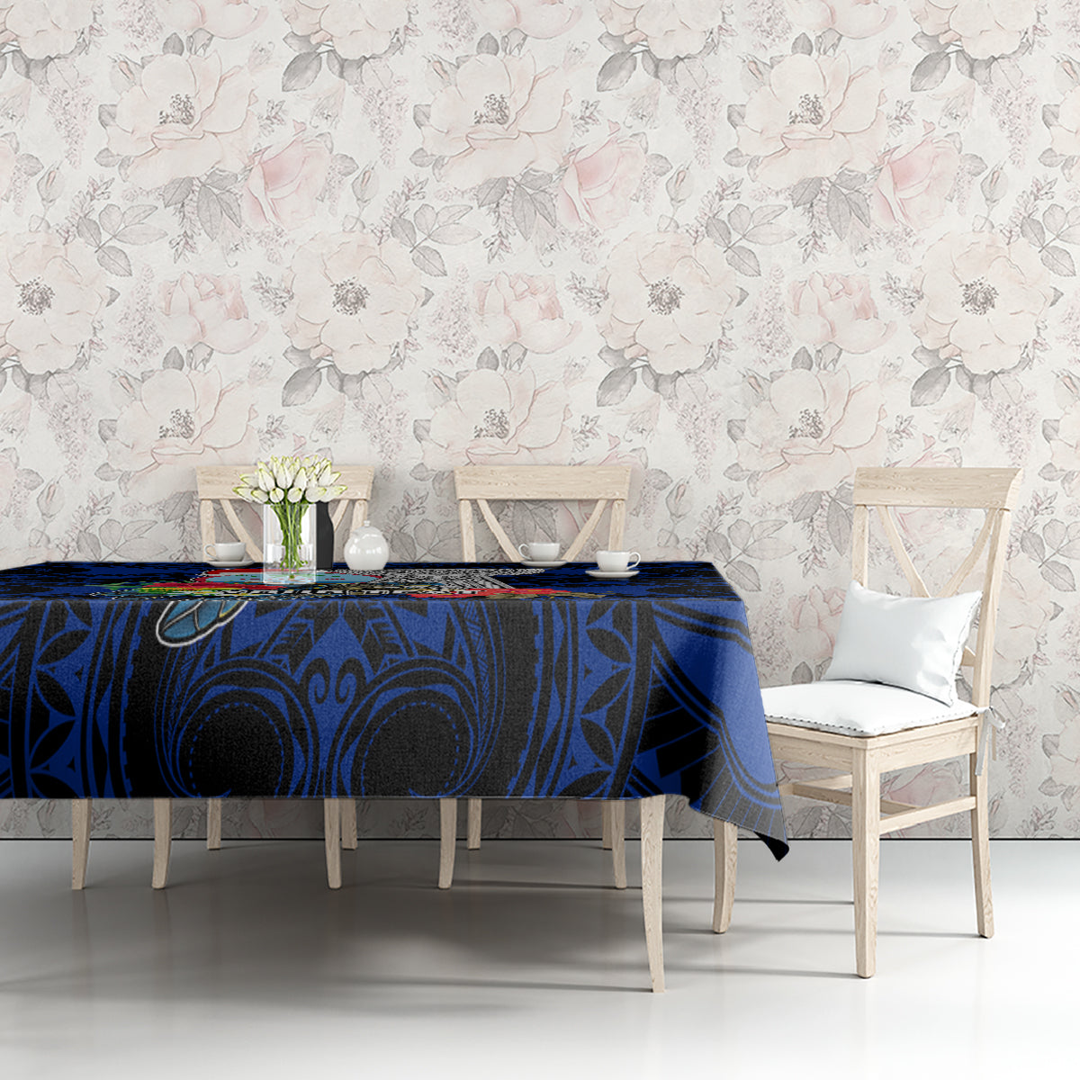 Custom Guam Christmas Tablecloth Santa Gift Latte Stone and Sea Turle Mix Hibiscus Chamorro Blue Style LT03