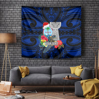 Custom Guam Christmas Tapestry Santa Gift Latte Stone and Sea Turle Mix Hibiscus Chamorro Blue Style LT03