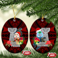 Guam Christmas Ceramic Ornament Santa Gift Latte Stone and Sea Turle Mix Hibiscus Chamorro Red Style LT03 Oval Red - Polynesian Pride