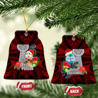 Guam Christmas Ceramic Ornament Santa Gift Latte Stone and Sea Turle Mix Hibiscus Chamorro Red Style LT03 Bell Flake Red - Polynesian Pride