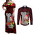 Guam Christmas Couples Matching Off Shoulder Maxi Dress and Long Sleeve Button Shirt Santa Gift Latte Stone and Sea Turle Mix Hibiscus Chamorro Red Style LT03