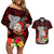 Guam Christmas Couples Matching Off Shoulder Short Dress and Hawaiian Shirt Santa Gift Latte Stone and Sea Turle Mix Hibiscus Chamorro Red Style LT03