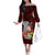 Guam Christmas Family Matching Off Shoulder Long Sleeve Dress and Hawaiian Shirt Santa Gift Latte Stone and Sea Turle Mix Hibiscus Chamorro Red Style LT03