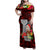 Guam Christmas Family Matching Off Shoulder Maxi Dress and Hawaiian Shirt Santa Gift Latte Stone and Sea Turle Mix Hibiscus Chamorro Red Style LT03