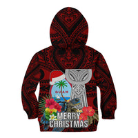 Guam Christmas Kid Hoodie Santa Gift Latte Stone and Sea Turle Mix Hibiscus Chamorro Red Style LT03