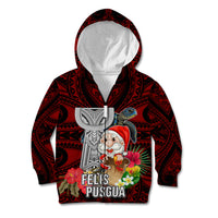 Guam Christmas Kid Hoodie Santa Gift Latte Stone and Sea Turle Mix Hibiscus Chamorro Red Style LT03