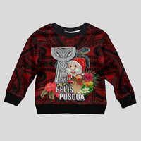 Guam Christmas Kid Ugly Christmas Sweater Santa Gift Latte Stone and Sea Turle Mix Hibiscus Chamorro Red Style LT03