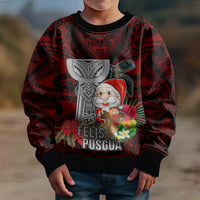 Guam Christmas Kid Ugly Christmas Sweater Santa Gift Latte Stone and Sea Turle Mix Hibiscus Chamorro Red Style LT03