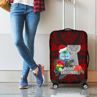 Guam Christmas Luggage Cover Santa Gift Latte Stone and Sea Turle Mix Hibiscus Chamorro Red Style LT03