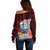 Guam Christmas Off Shoulder Sweater Santa Gift Latte Stone and Sea Turle Mix Hibiscus Chamorro Red Style LT03