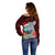 Guam Christmas Off Shoulder Sweater Santa Gift Latte Stone and Sea Turle Mix Hibiscus Chamorro Red Style LT03