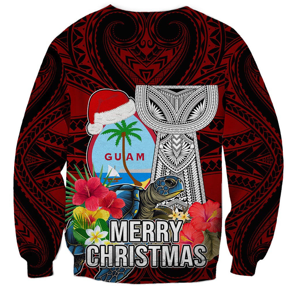 Guam Christmas Sweatshirt Santa Gift Latte Stone and Sea Turle Mix Hibiscus Chamorro Red Style LT03
