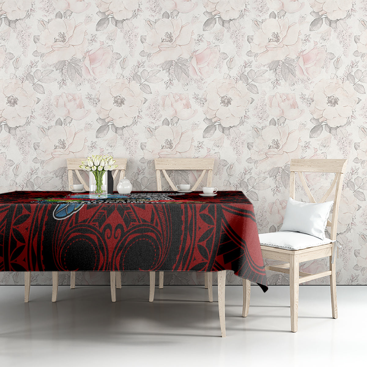 Guam Christmas Tablecloth Santa Gift Latte Stone and Sea Turle Mix Hibiscus Chamorro Red Style LT03