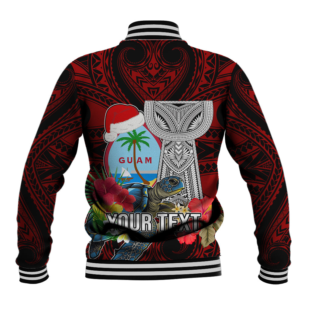 Custom Guam Christmas Baseball Jacket Santa Gift Latte Stone and Sea Turle Mix Hibiscus Chamorro Red Style LT03 - Polynesian Pride