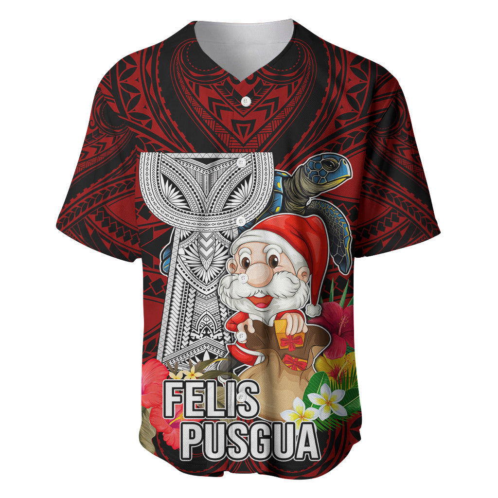 Custom Guam Christmas Baseball Jersey Santa Gift Latte Stone and Sea Turle Mix Hibiscus Chamorro Red Style LT03