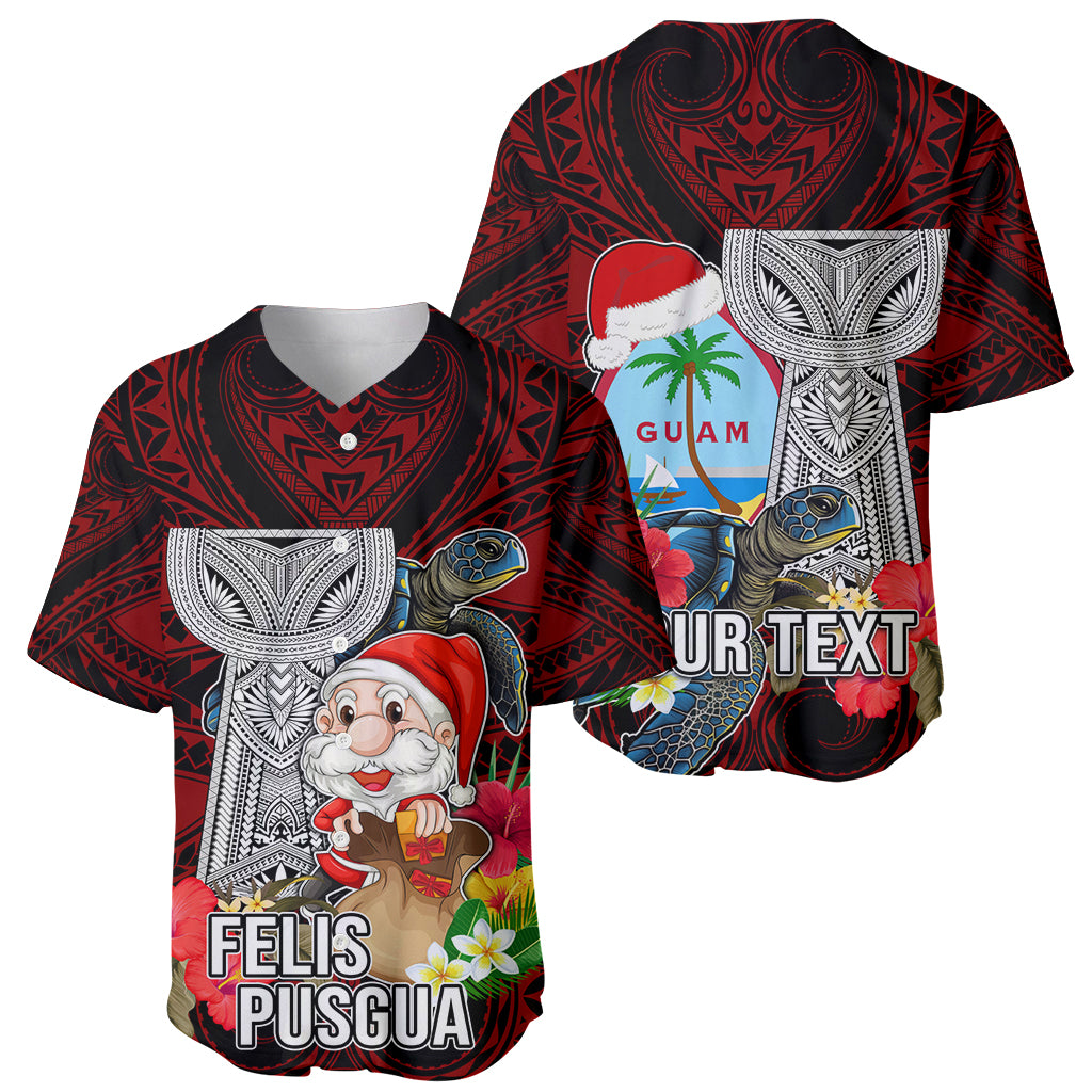 Custom Guam Christmas Baseball Jersey Santa Gift Latte Stone and Sea Turle Mix Hibiscus Chamorro Red Style LT03