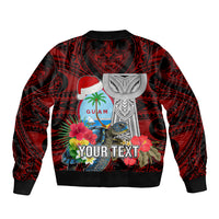 Custom Guam Christmas Bomber Jacket Santa Gift Latte Stone and Sea Turle Mix Hibiscus Chamorro Red Style LT03 - Polynesian Pride
