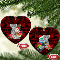 Custom Guam Christmas Ceramic Ornament Santa Gift Latte Stone and Sea Turle Mix Hibiscus Chamorro Red Style LT03 Heart Red - Polynesian Pride