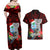 Custom Guam Christmas Couples Matching Off Shoulder Maxi Dress and Hawaiian Shirt Santa Gift Latte Stone and Sea Turle Mix Hibiscus Chamorro Red Style LT03