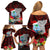 Custom Guam Christmas Family Matching Off Shoulder Short Dress and Hawaiian Shirt Santa Gift Latte Stone and Sea Turle Mix Hibiscus Chamorro Red Style LT03