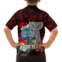 Custom Guam Christmas Family Matching Short Sleeve Bodycon Dress and Hawaiian Shirt Santa Gift Latte Stone and Sea Turle Mix Hibiscus Chamorro Red Style LT03