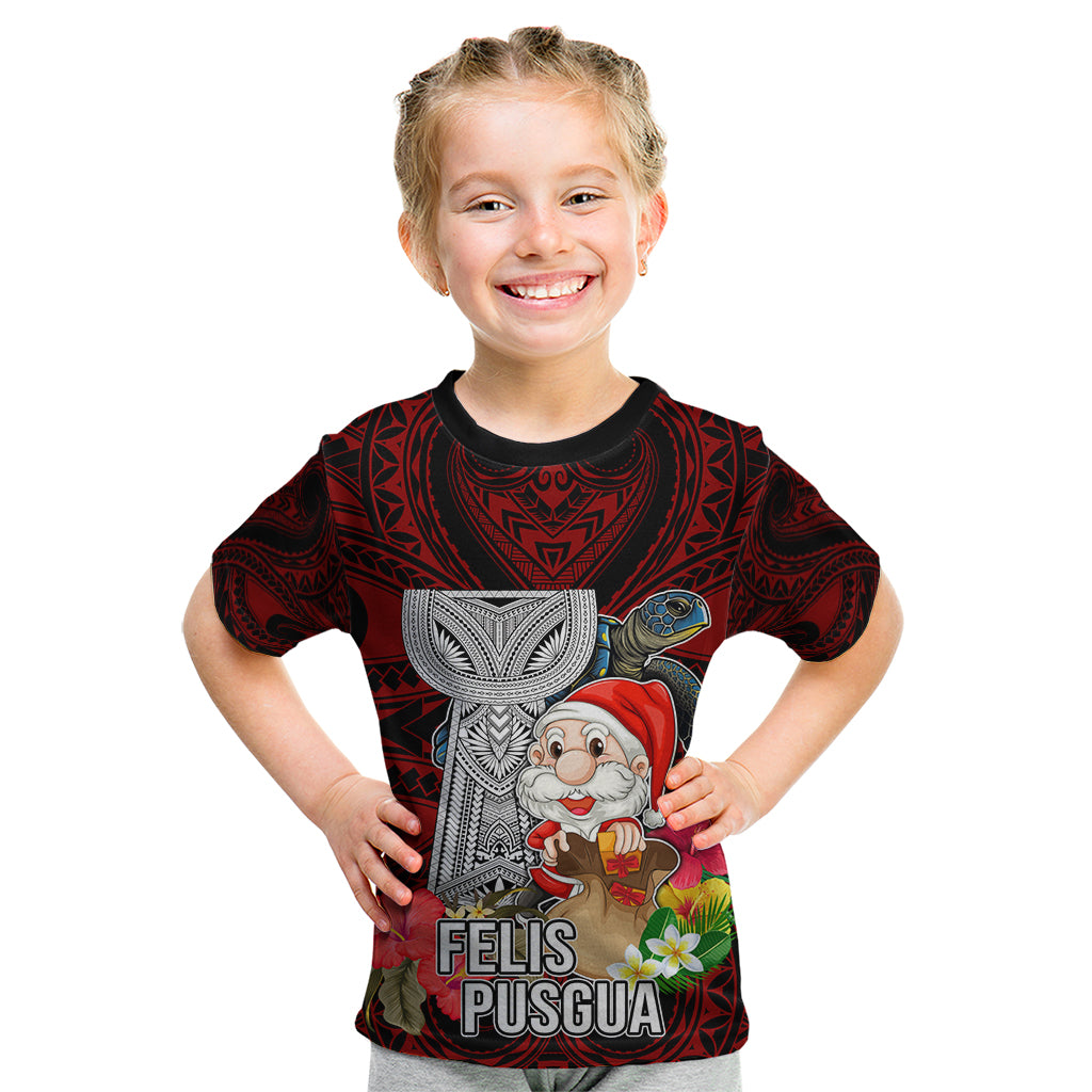 Custom Guam Christmas Kid T Shirt Santa Gift Latte Stone and Sea Turle Mix Hibiscus Chamorro Red Style LT03