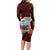 Custom Guam Christmas Long Sleeve Bodycon Dress Santa Gift Latte Stone and Sea Turle Mix Hibiscus Chamorro Red Style LT03