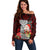 Custom Guam Christmas Off Shoulder Sweater Santa Gift Latte Stone and Sea Turle Mix Hibiscus Chamorro Red Style LT03