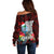 Custom Guam Christmas Off Shoulder Sweater Santa Gift Latte Stone and Sea Turle Mix Hibiscus Chamorro Red Style LT03