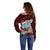 Custom Guam Christmas Off Shoulder Sweater Santa Gift Latte Stone and Sea Turle Mix Hibiscus Chamorro Red Style LT03