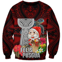 Custom Guam Christmas Sweatshirt Santa Gift Latte Stone and Sea Turle Mix Hibiscus Chamorro Red Style LT03 Unisex Red - Polynesian Pride