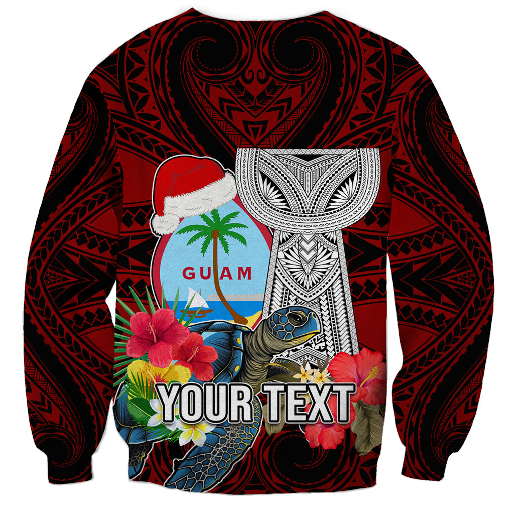 Custom Guam Christmas Sweatshirt Santa Gift Latte Stone and Sea Turle Mix Hibiscus Chamorro Red Style LT03 - Polynesian Pride