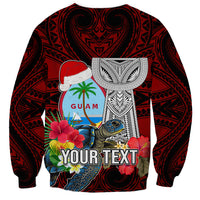 Custom Guam Christmas Sweatshirt Santa Gift Latte Stone and Sea Turle Mix Hibiscus Chamorro Red Style LT03 - Polynesian Pride